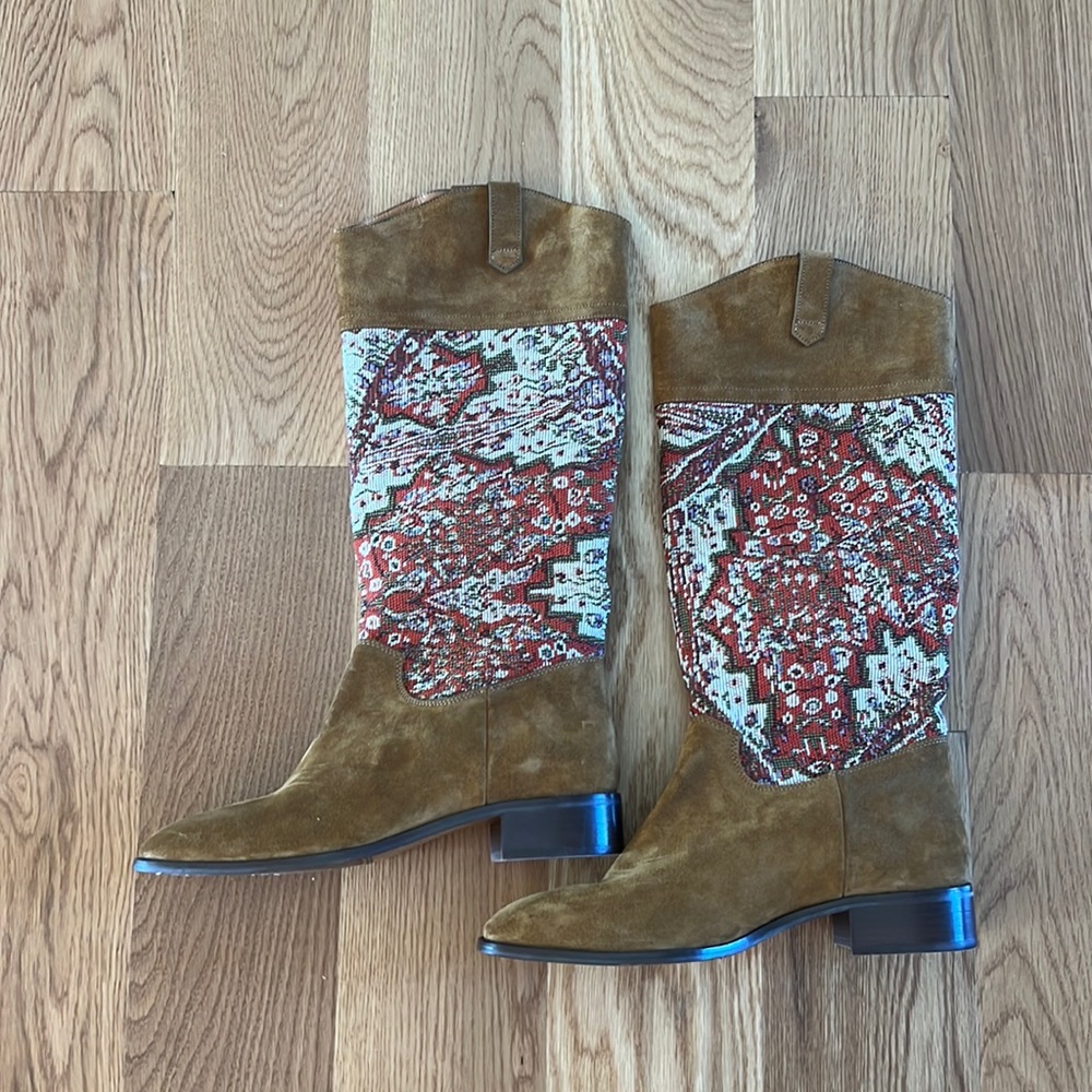Sezane Brown and Red Ankle Boots